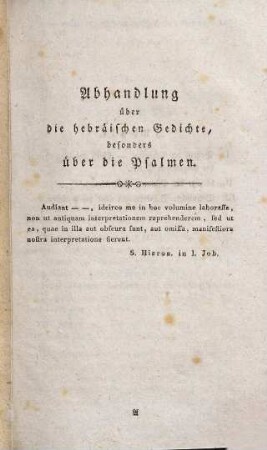 Ueber die Psalmen : Eine exegetische Abhandlung. Sammt Uebersetzung und Erklärung ausgewählter und in der Kirche vorzüglich gebräuchlicher Psalmen