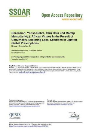 Rezension: Yntiso Gebre, Itaru Ohta und Mototji Matsuda (Hg.): African Virtues in the Pursuit of Conviviality. Exploring Local Solutions in Light of Global Prescriptions