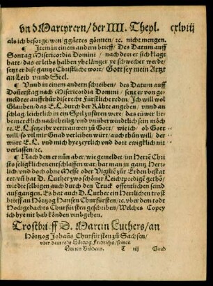 Trostbrieff D. Martin Luthers/ an Hörtzog Johanns Churfürsten zu Sachsen ...