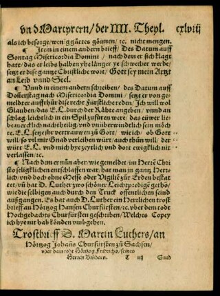 Trostbrieff D. Martin Luthers/ an Hörtzog Johanns Churfürsten zu Sachsen ...