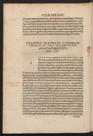 Ioannis Sleidani Commentariorum ... Liber IX.