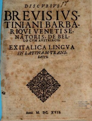Discursus brevis ... belle cum Austriacis