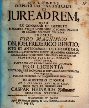 Disp. inaug. de iure ad rem