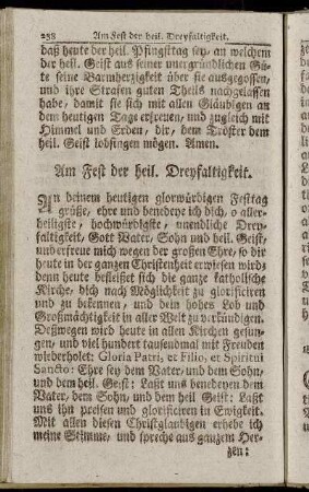 Am Fest der heil. Dreyfaltigkeit