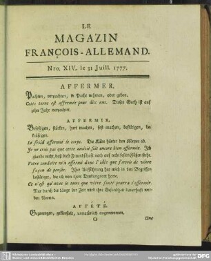 Nro. XIV. le 31 Juill. 1777