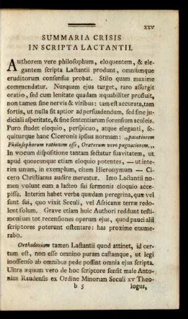 Summaria Crisis In Scripta Lactantii