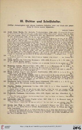 III. Dichter und Schriftsteller (Nr. 318-417)