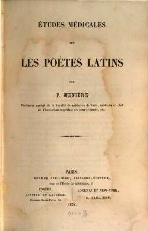 Etudes médicales sur les poètes latins