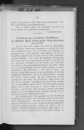 Zerstörung des neuerbauten Wachthauses am Steinthor durch hamburgische Hauszimmerleute im Juli 1818.