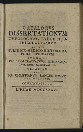 Continuatio IX. Lipsiae M DCC XXXVI.