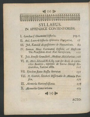 Syllabus. In Appendice contentorum