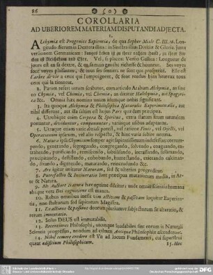 Corollaria Ad Uberiorem Materiam Disputandi Adiecta
