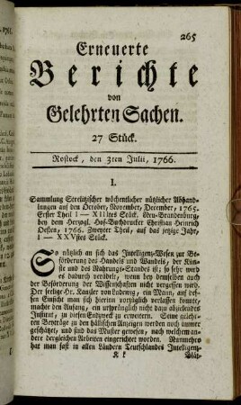 27 Stück. Rostock, den 3ten Julii, 1766