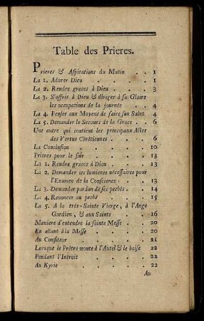 Table des Prieres.