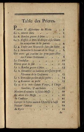 Table des Prieres.