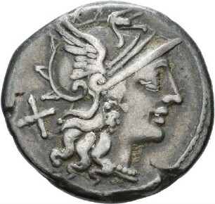 Denar des C. Iunius mit Darstellung der Dioskuren