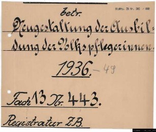 Neugestaltung der Ausbildung der Volkspflegerinnen.