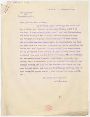 Brief an Willy Strecker an B. Schott's Söhne : 02.11.1924