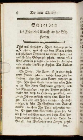 Schreiben des Fräuleins Clarisse an die Lady Hariote.