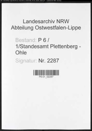 Sterberegister Standesamt Plettenberg-Ohle