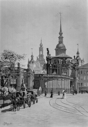 Dresden: Zwinger vom Postplatz gesehen : Droschke, Gemälde