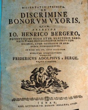 Diss. iur. de discrimine bonorum uxoris