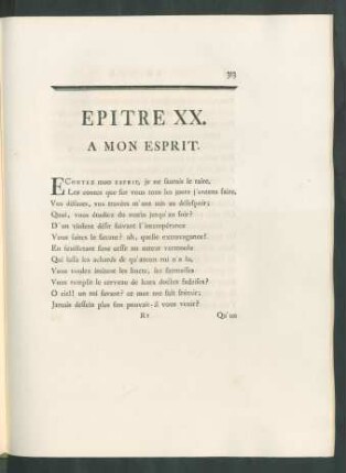Epitre XX. A Mon Esprit.