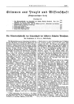 Die Altersverhältnisse der Lehrerschaft der höheren Schulen Preußens : [Nichtamtlicher Teil]