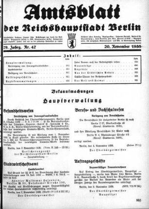 1938,47: Nr. 47, 20. November 1938