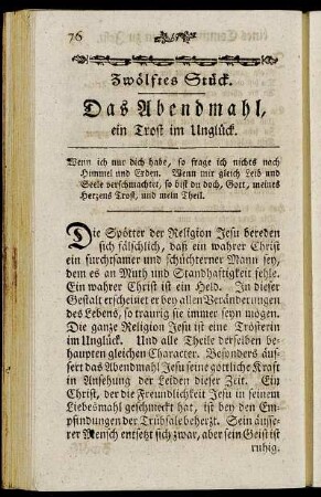 Zwölftes Stück. Das Abendmahl, ein Trost im Unglück.