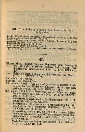 Alphabetisches Sachregister der wichtigsten technischen Journale : für den Zeitraum vom ... bis ... 1853, Jan. - Juni