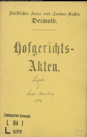 Lüpke, Anton, Kaufmann zu Lemgo gegen Stadt Blomberg und Karl Tappe zu Lemgo - Schuldforderung