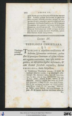 Locus IV. De Theologia Christiana.