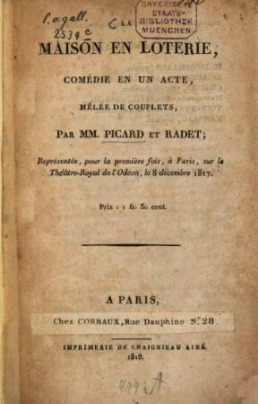 La maison en loterie : comédie en un acte, mêlée de couplets