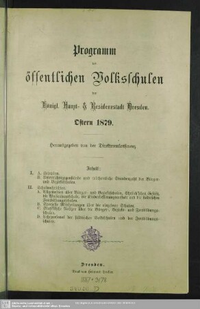 1879: Programm der öffentlichen Volksschulen der Königl. Haupt- & Residenzstadt Dresden