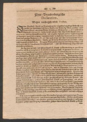 Chur-Brandenburgische Declaration, Wegen vorhergehenden Tractats.