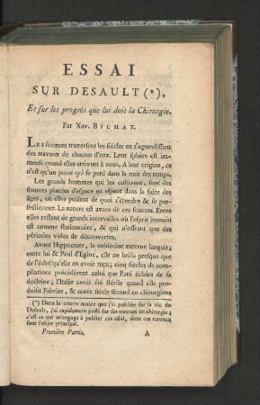 Essai sur Desault (*), et sur les progrès que lui doit la Chirurgie.