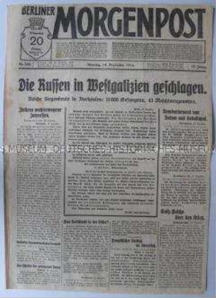 Tageszeitung "Berliner Morgenpost" mit Berichten über das Kriegsgeschehen in Westgalizien