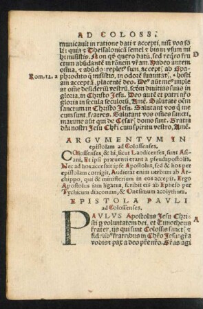Argumentum In epistolam ad Colossenses.