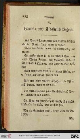 V. Lebens- und Klugheits-Regeln