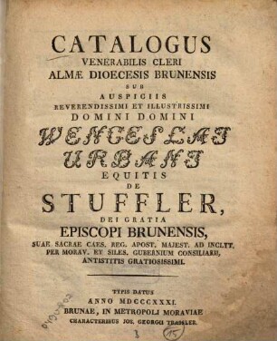 Catalogus venerabilis cleri Dioecesis Brunensis. 1831