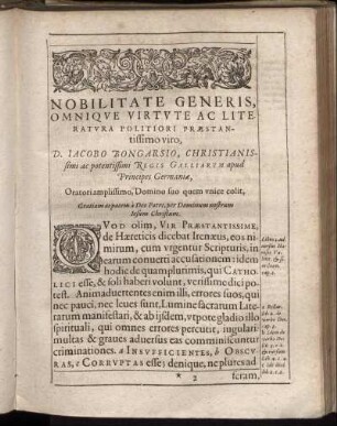Nobilitate Generis ... D. Jacobo Bongarsio ...