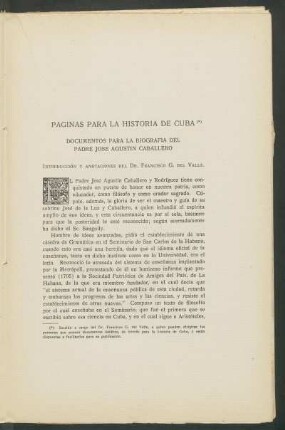 Páginas para la historia de Cuba : Documentos para la biografía del padre José Agustín Caballero