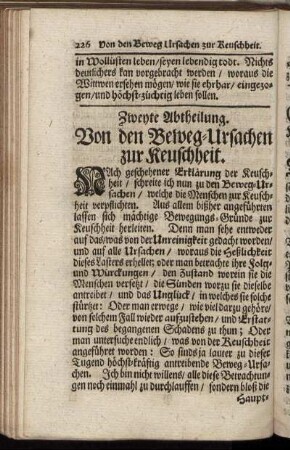Zweyte Abtheilung. Von den Beweg-Ursachen zur Keuschheit.