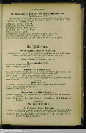 III. Abtheilung. Gesellschaften, Vereine, Anstalten