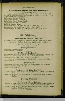 III. Abtheilung. Gesellschaften, Vereine, Anstalten