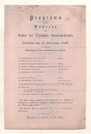 Programm für das Concert zum Besten des Deutschen National-Fonds