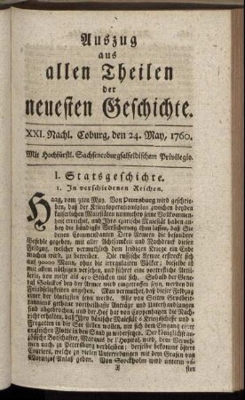 XXI. Nachl. Coburg, den 24. May. 1760.