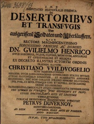 Disp. inaug. iur. de desertoribus et transfugis