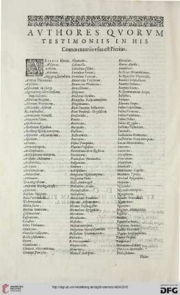 Avthores qvorvm testimoniis in his commentariis vsus est Pierius